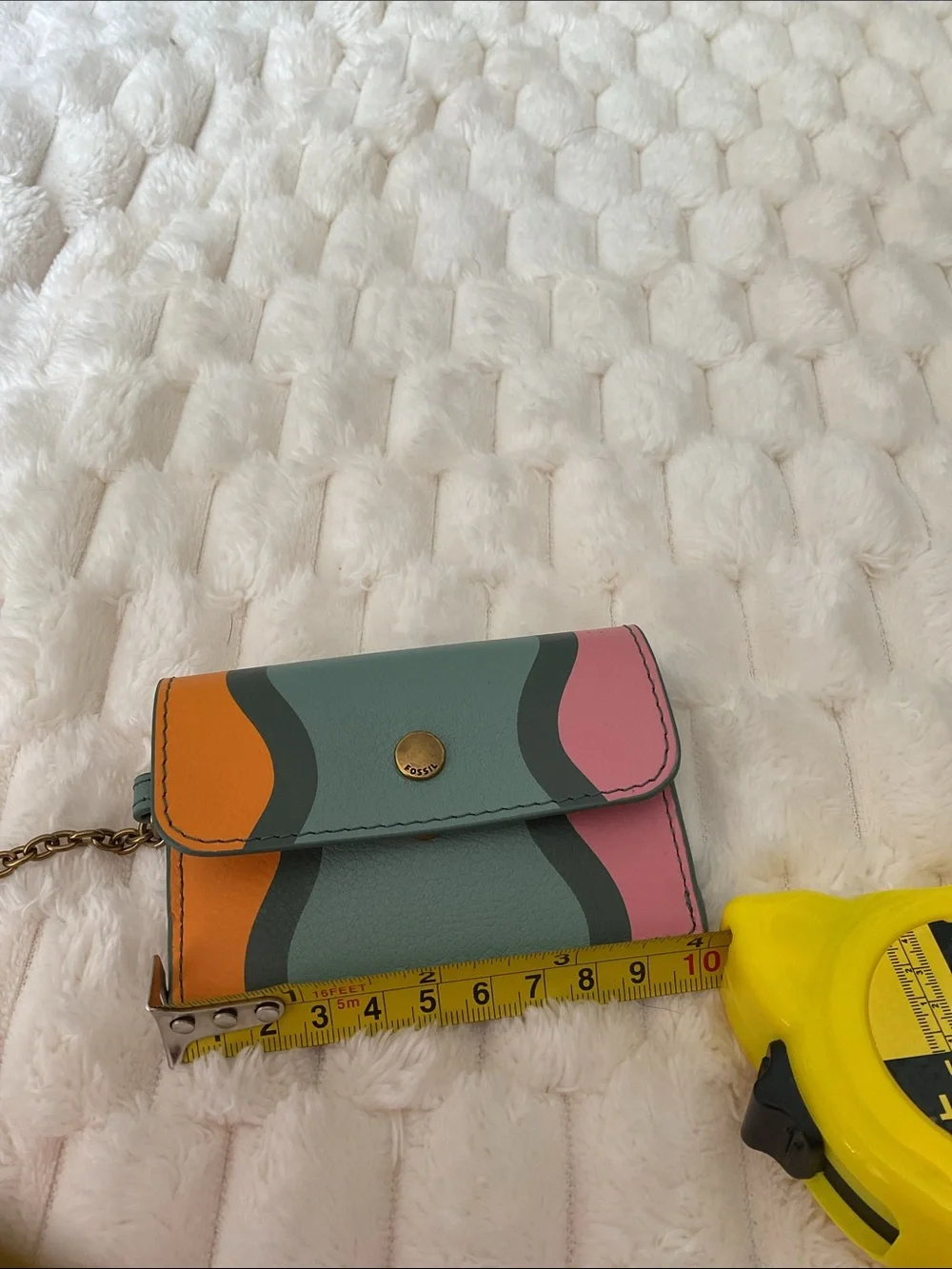 Fossil Leather Card Case in Pink, Orange and Sage Green